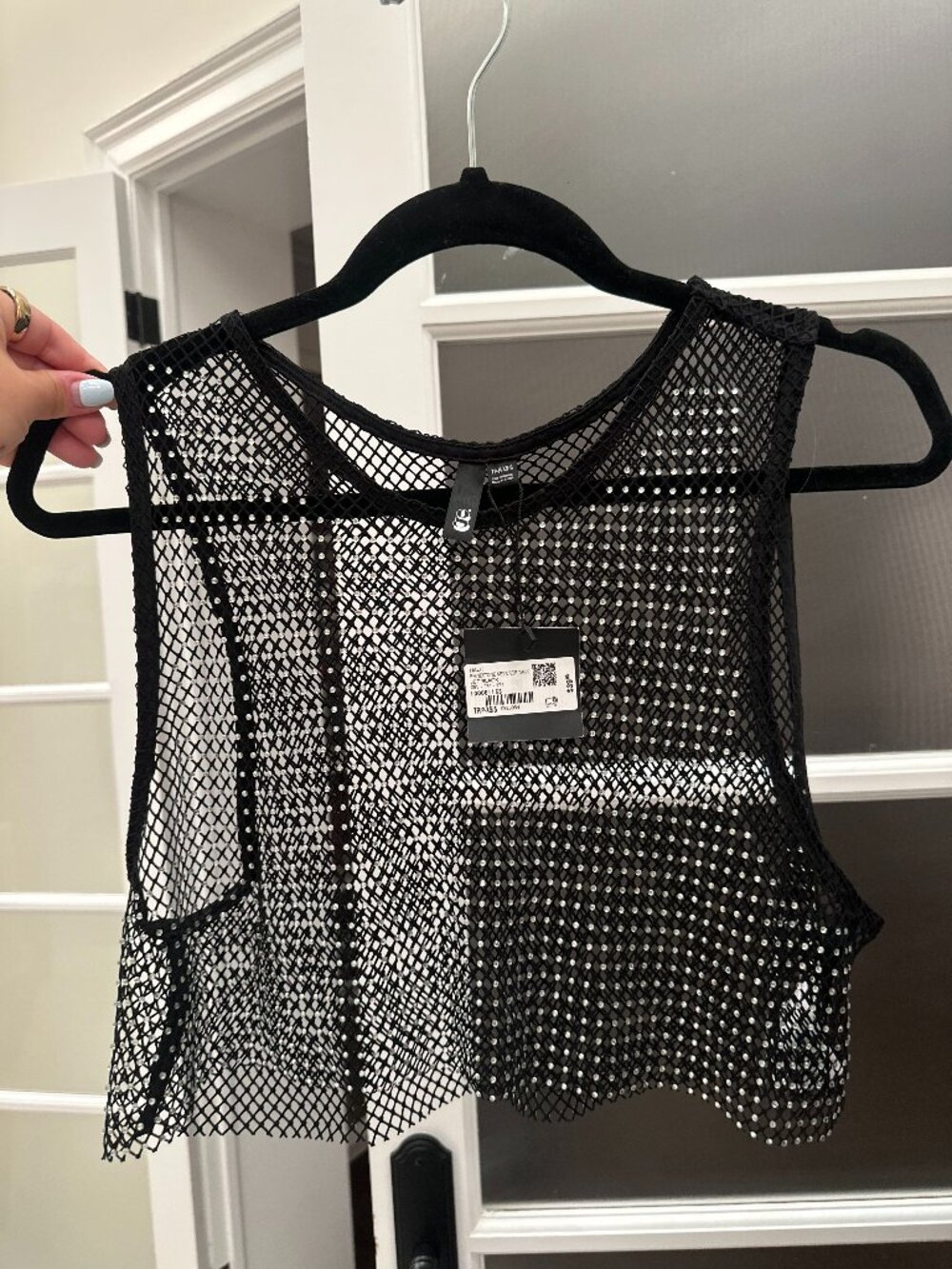 Women's Rhinestone Net Crop Tank